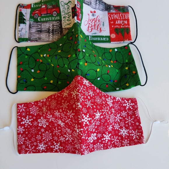 Hand Crafted Face Masks Lot of 3 Christmas/Winter Red/Green Face Masks - Picture 4 of 8